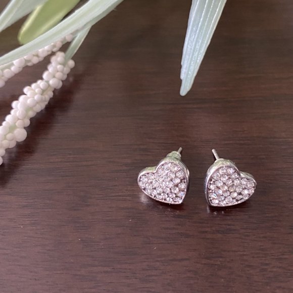 Silver Heart Pave Stud Earrings - Picture 6 of 6